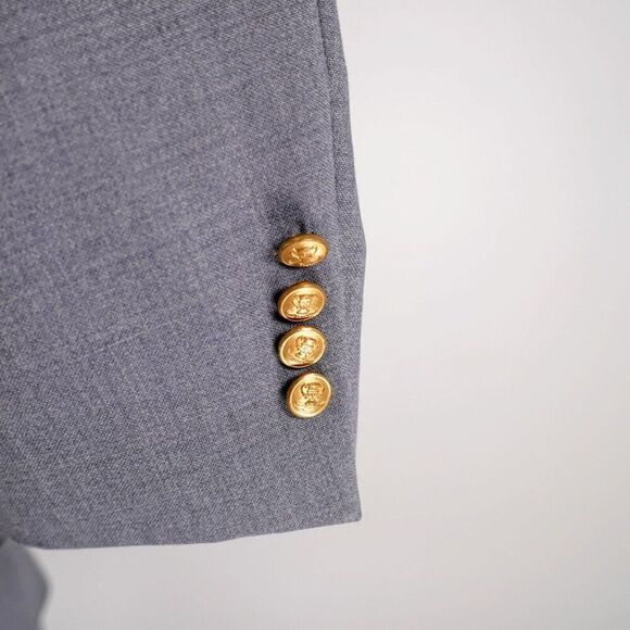 John Weitz Blue Gray Wool Blend 2 Gold Button Blazer 40L - Picture 4 of 13